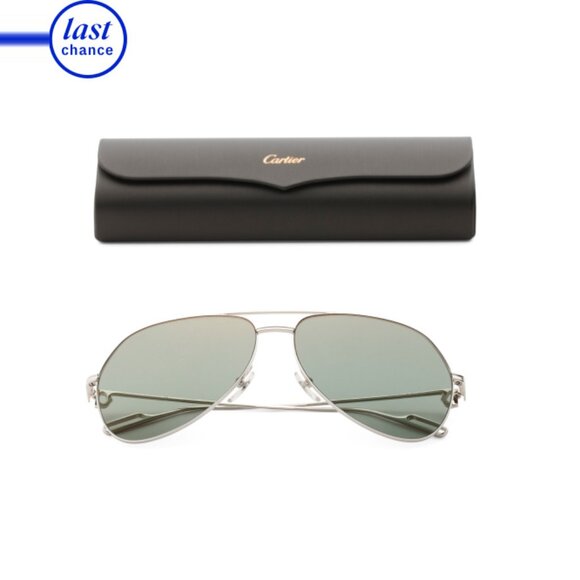 CARTIER Silver/green 60mm Designer Sunglasses - Picture 1 of 2